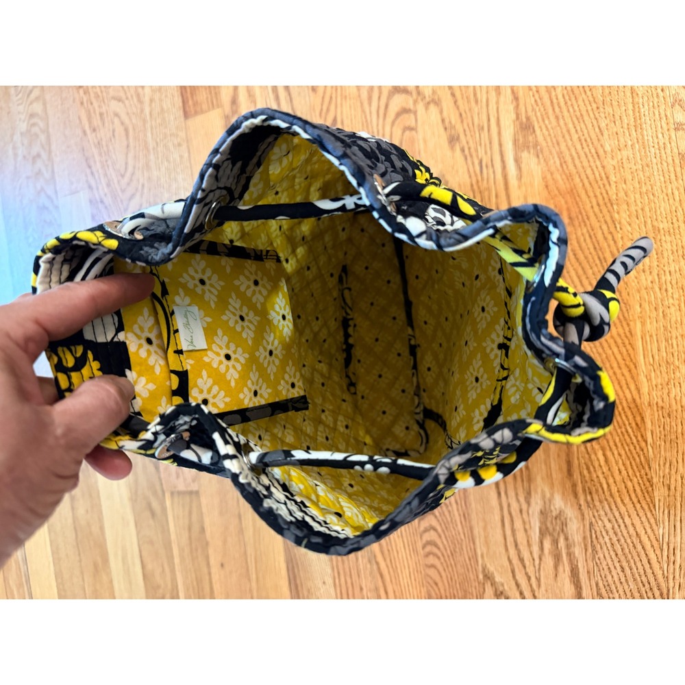 Vera Bradley Baroque Quilted Cotton Cinch Drawstring Backpack Black Yellow - Picture 8 of 9